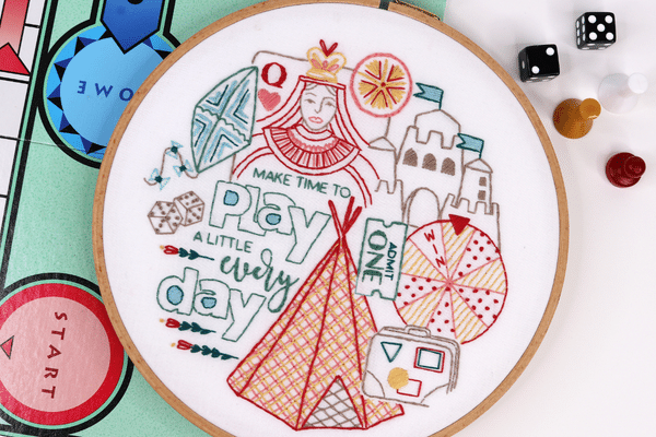embroidery pattern with play-related motifs 