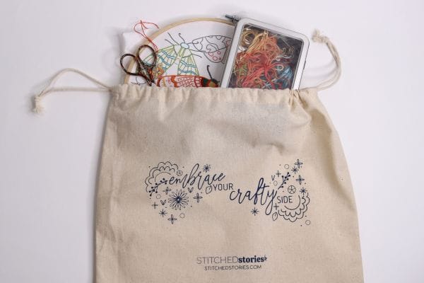 Stitched Stories embroidery project bag pre-printed and ready for stitching 