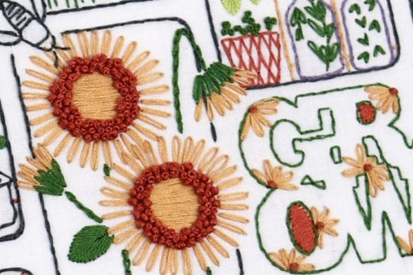 embroidery hoop-art sunflowers with french knot centers