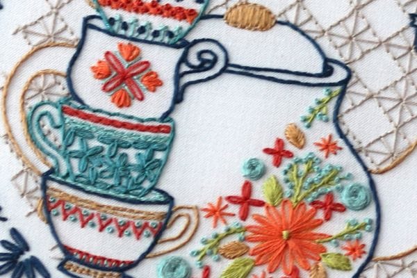 embroidery hoop-art with tea party and french knot flowers