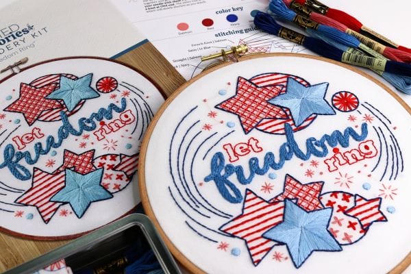 patriotic embroidery kit with stars and stripes