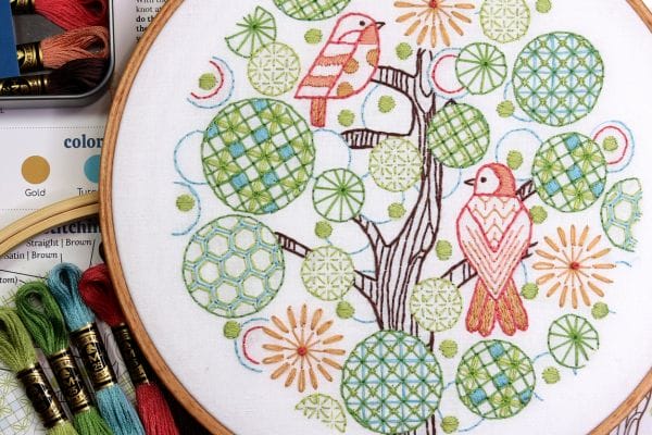 Embroidered hoop art of tree of life