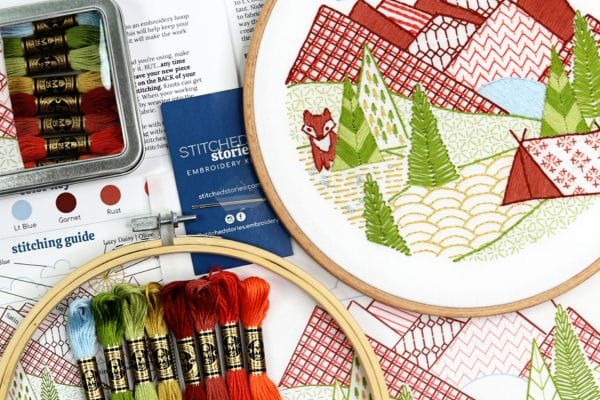 embroidery kit with mountain landscape
