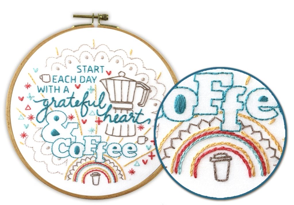 Fly stitch embroidery example in Start With Coffee