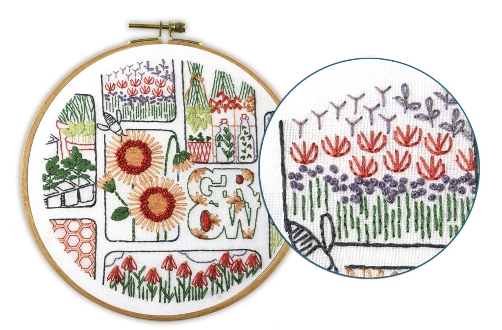 Fly stitch embroidery example in Grow