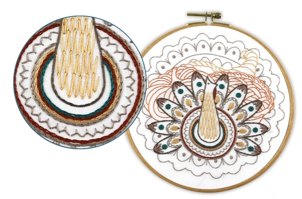 Fly stitch embroidery example in Harvest Table