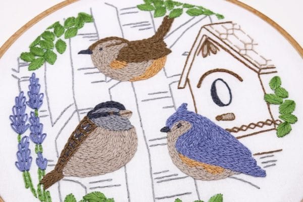 Embroidered hoop art of small birds