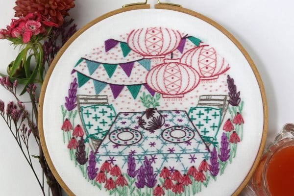 embroidery project with summer garden party