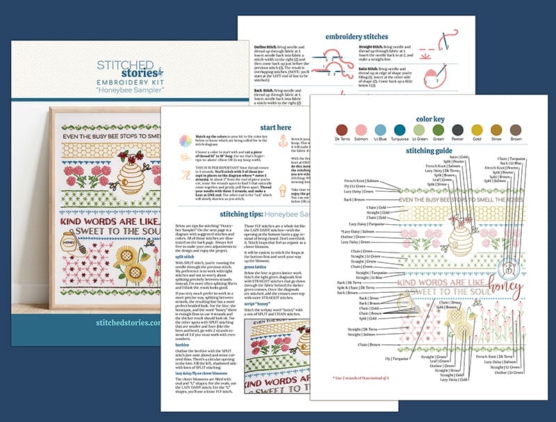 Stitched Stories embroidery stitch sampler stitching diagram and illustrated guide