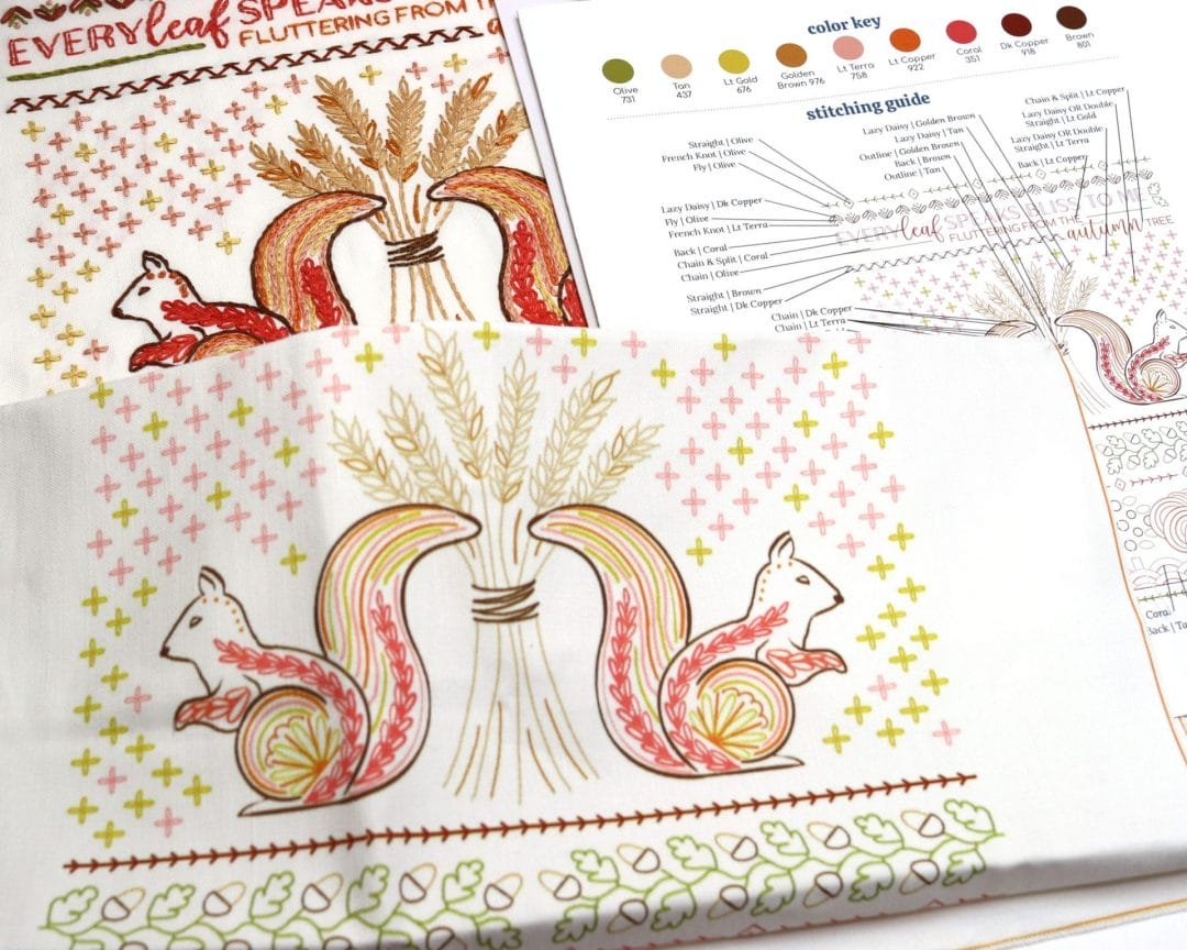 Embroidery pattern fall squirrels