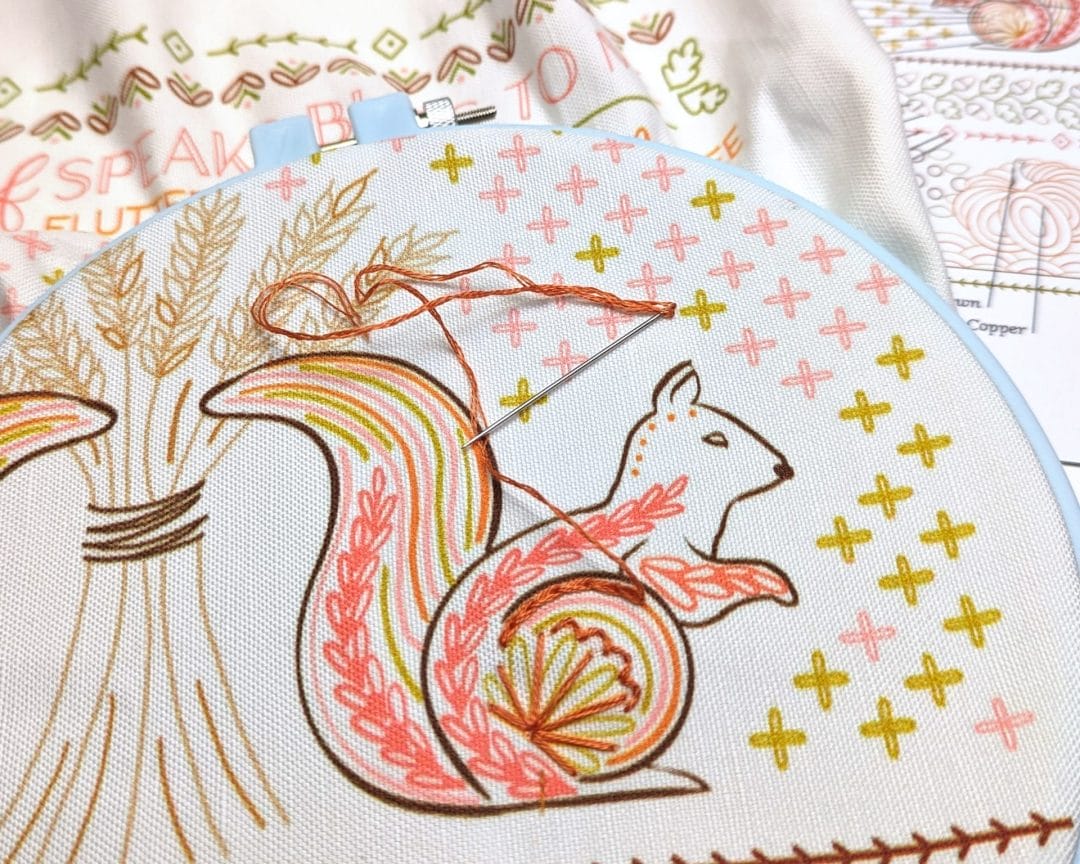 Embroidering squirrel in hoop