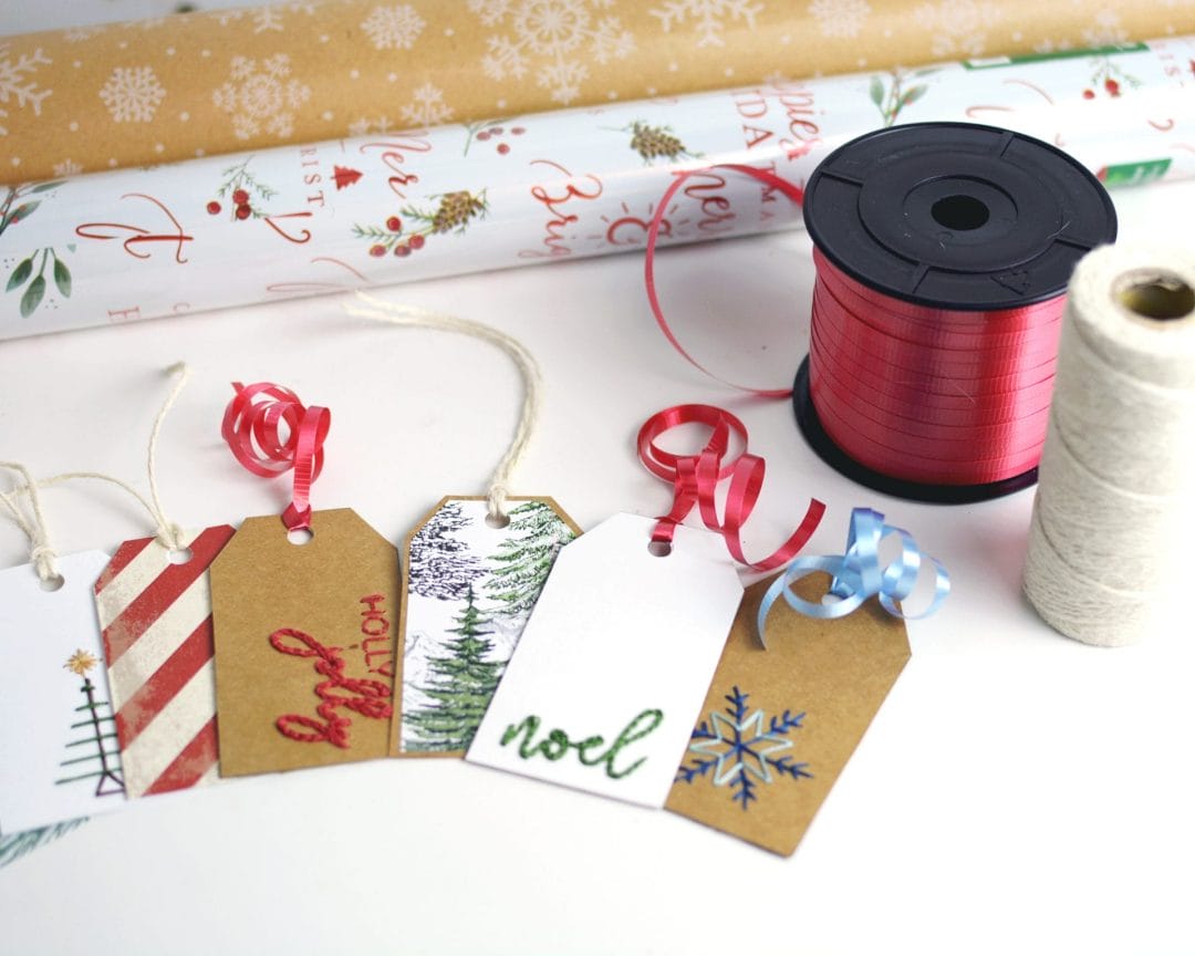printable gift tags with embroidered holiday motifs