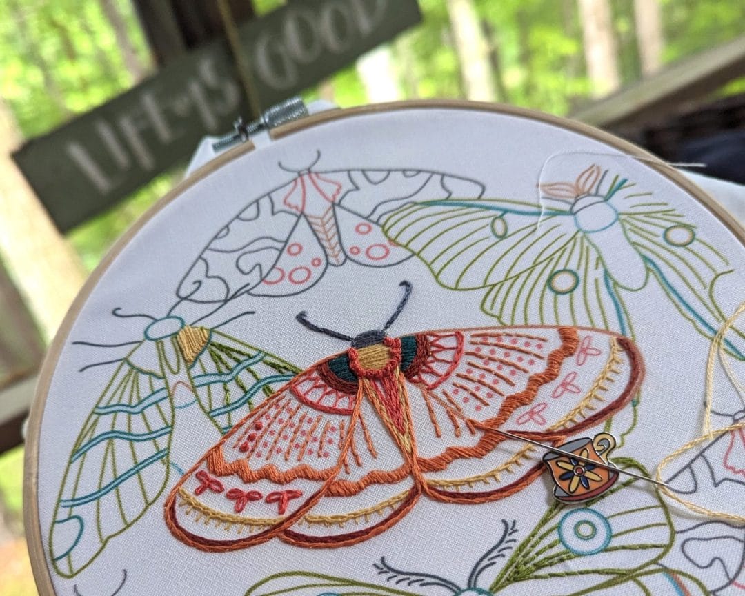 moths embroidery project in progress