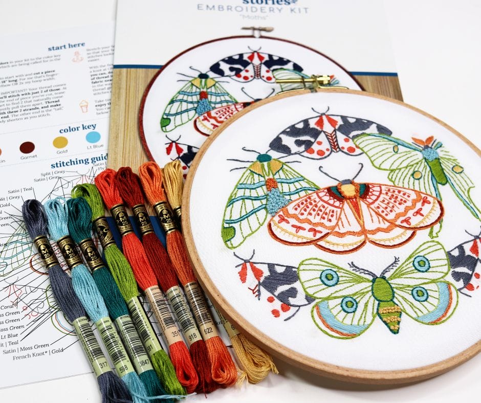 embroidery kit with moth motif