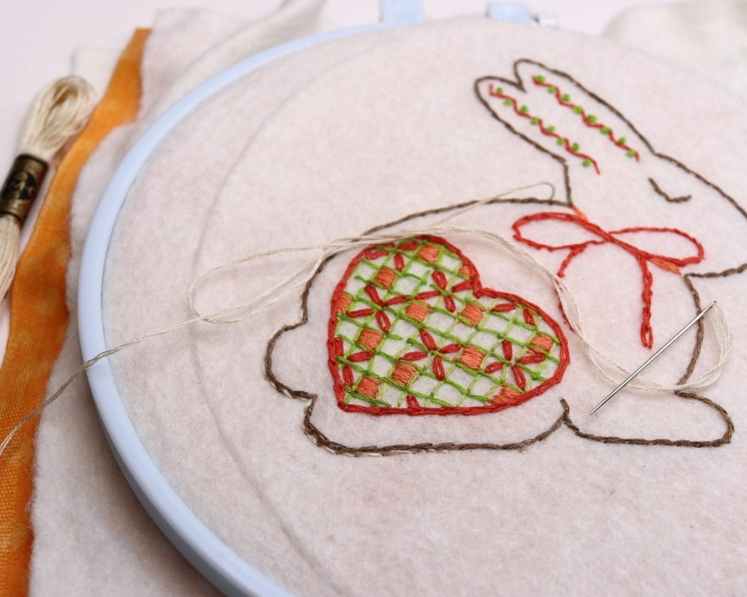 bunny embroidery project stitched on felt