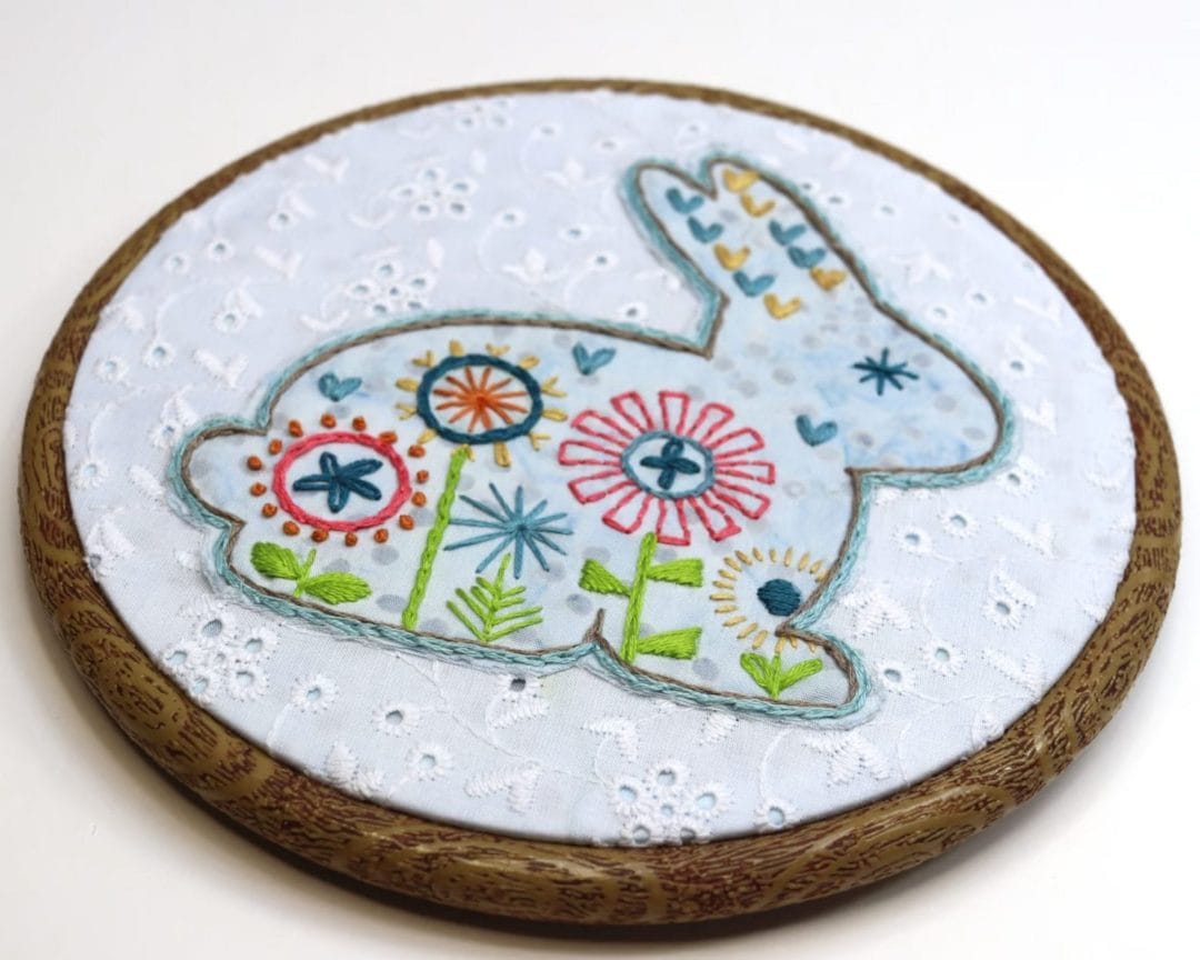 embroidered bunny hoop art stitched on eyelet