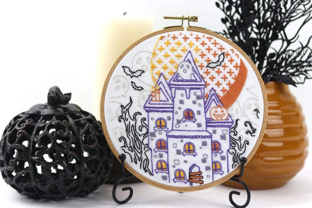 Halloween embroidery project finished in the round with fall decor.