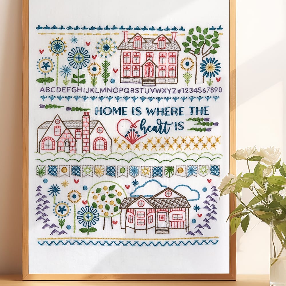Home-themed embroidery stitch smapler