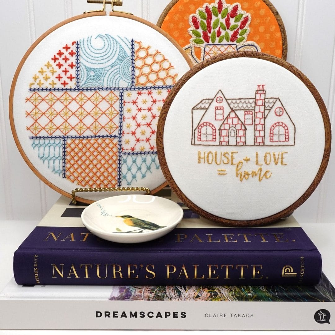 styled vignette with cozy-core embroidery hoopart