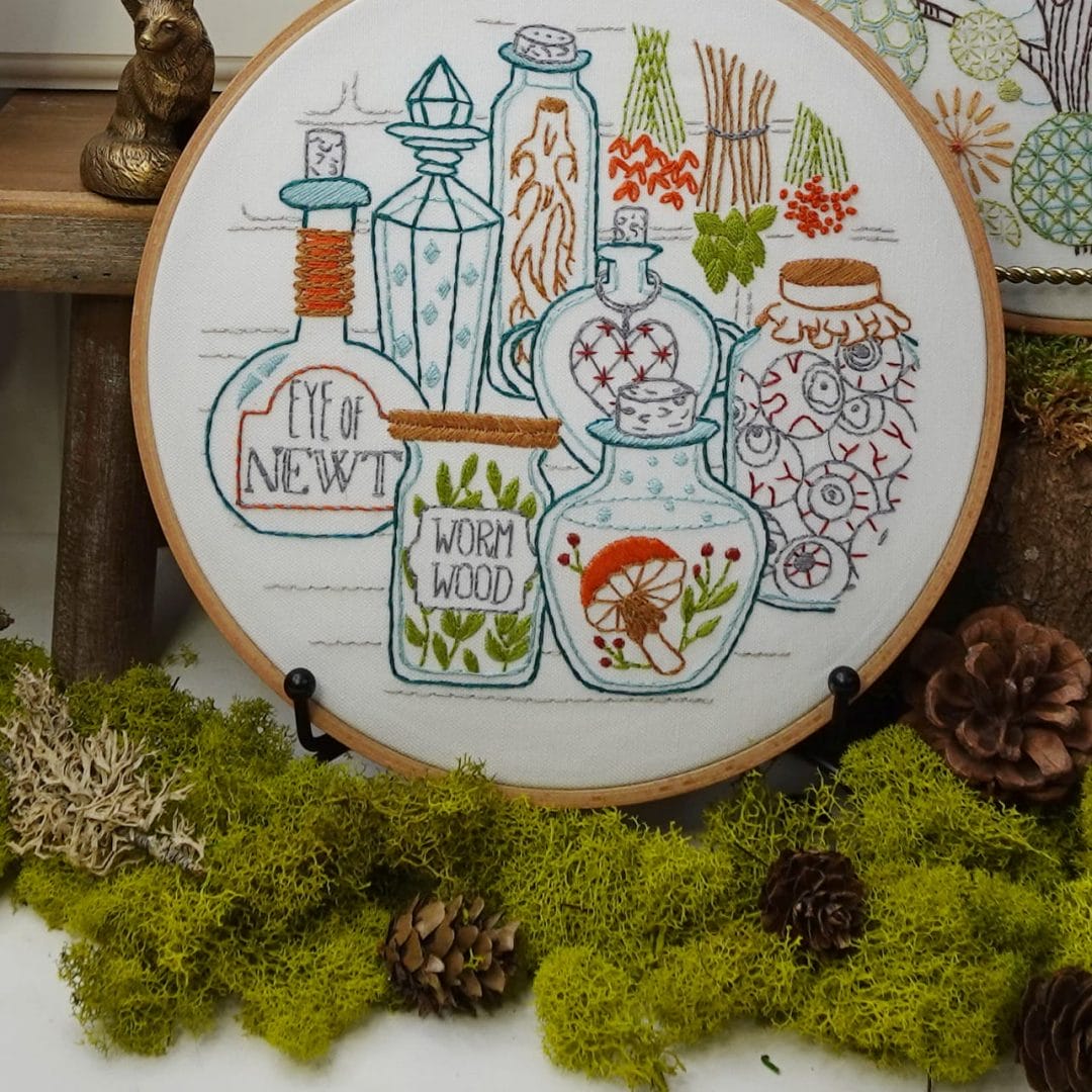 potions pantry embroidery hoopart on display 